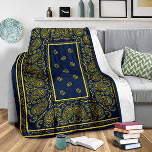 Navy and Yellow Bandana Fleece Throw Blanket