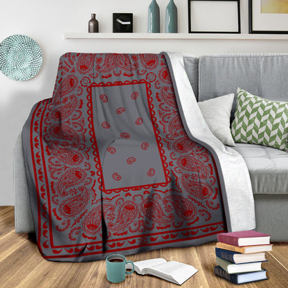 Gray with Red Bandana Fleece Throw Blanket