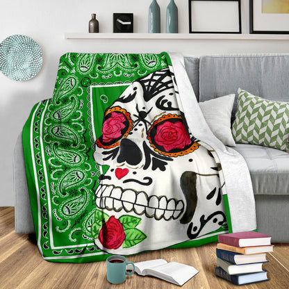 Ultra Plush Green Bandana Sugar Skull Throw