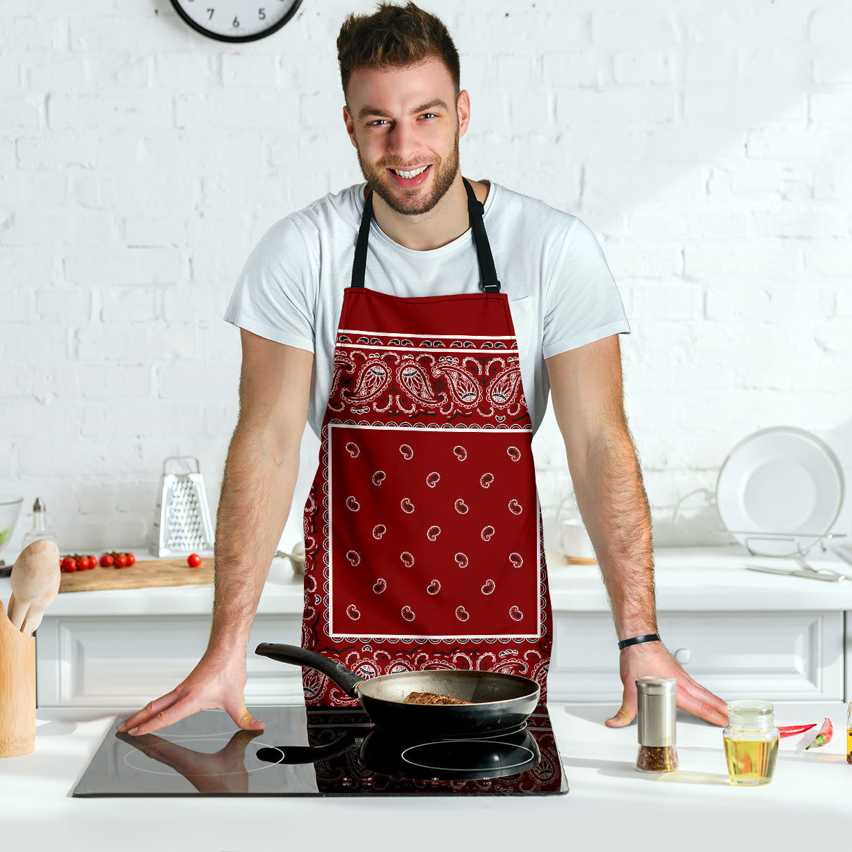 Maroon Bandana Print Apron