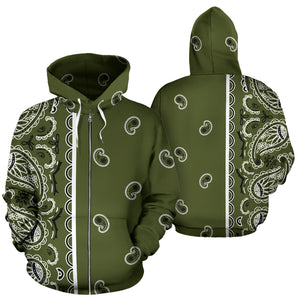 Army Green Bandana Zip Hoodie