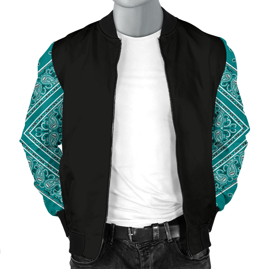 Men's Teal Bandana Sleeved Bomber Jacket