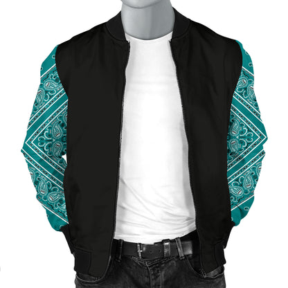 Men's Teal Bandana Sleeved Bomber Jacket