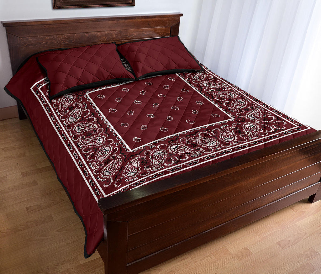 Burgundy Bandana Bed Quilts with Shams