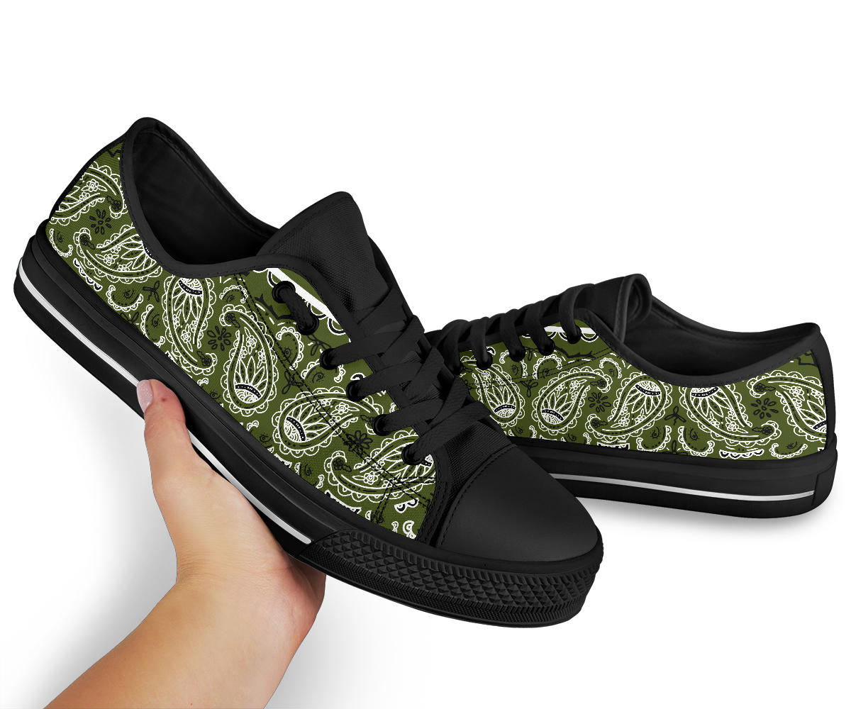 Canvas Low Top Sneakers - Bandana Style Army Green