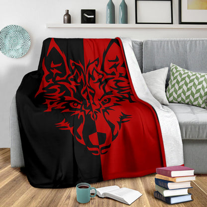 Red Wolf Tribal Fleece Throw Blanket