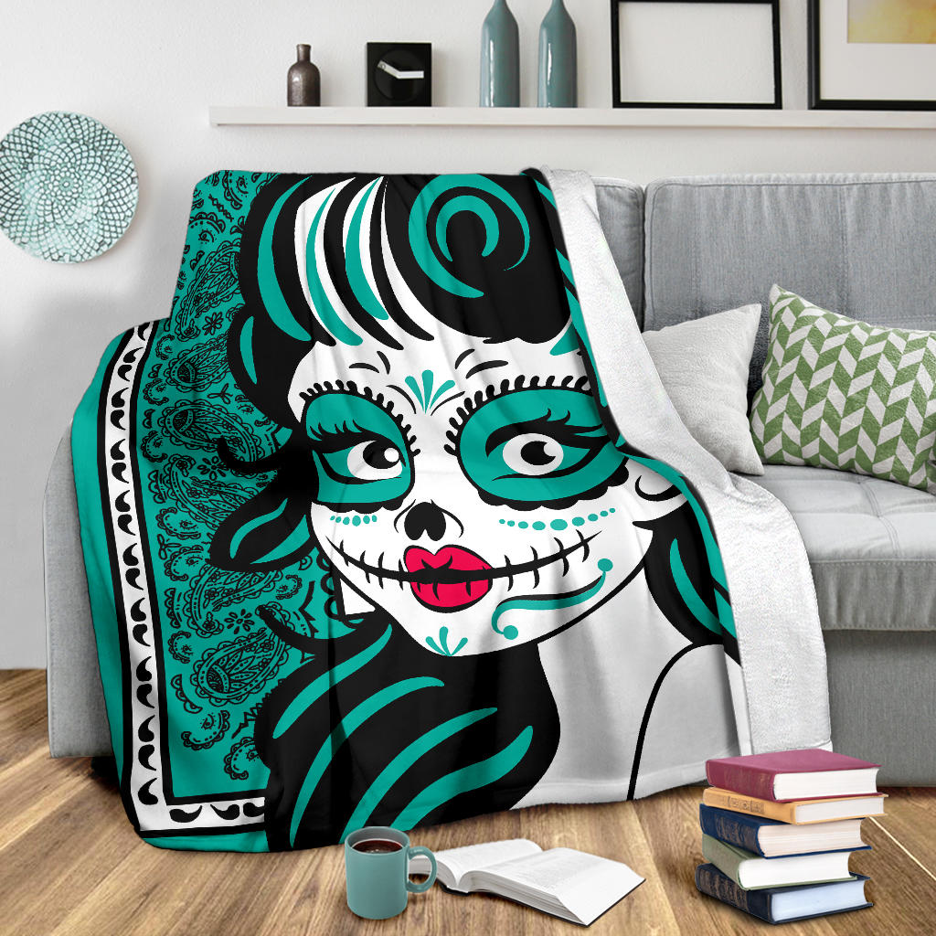 Ultra Plush Teal Bandana Calavera Fleece Blanket