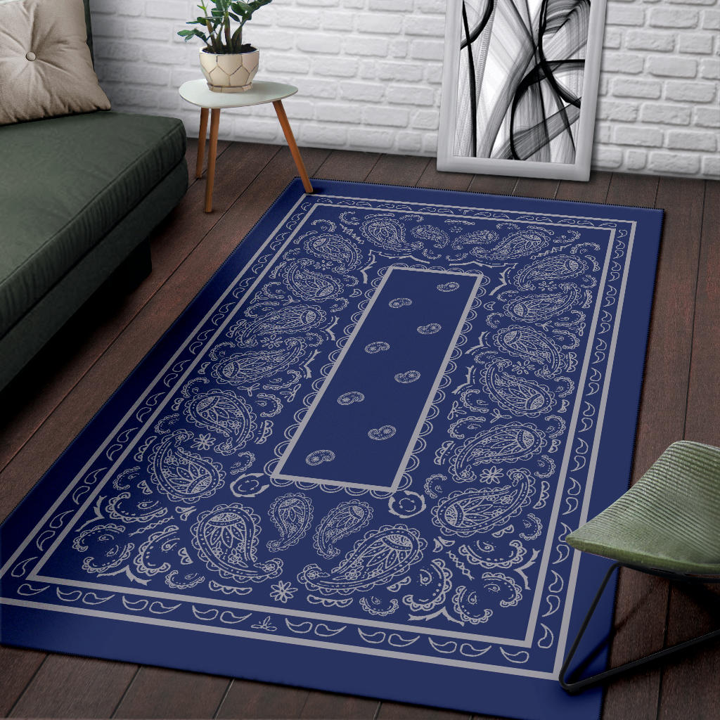 Blue and Gray Bandana Area Rugs - Fitted
