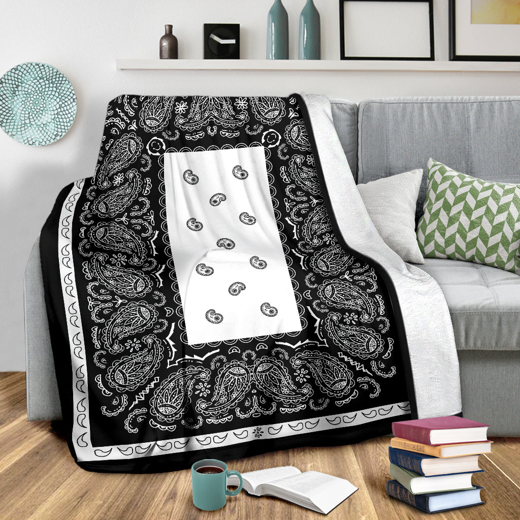 White and Black Bandana Fleece Throw Blanket