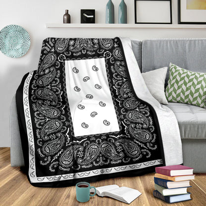 White and Black Bandana Fleece Throw Blanket