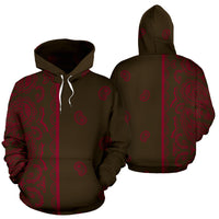 Asymmetrical Brown and Maroon Bandana Pull Over Hoodie
