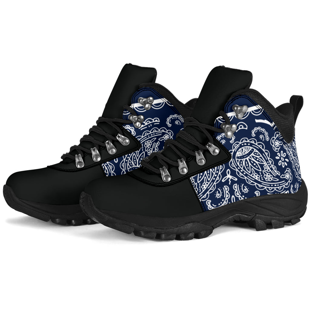 Navy Blue and White Bandana Alpine Boots