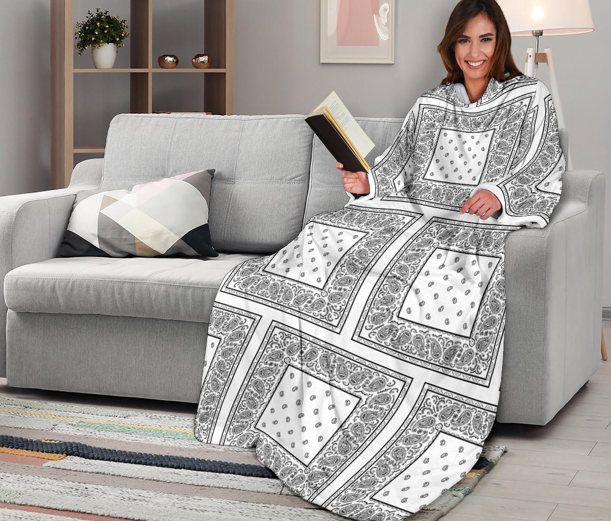 white bandana wearable sleeved blanket