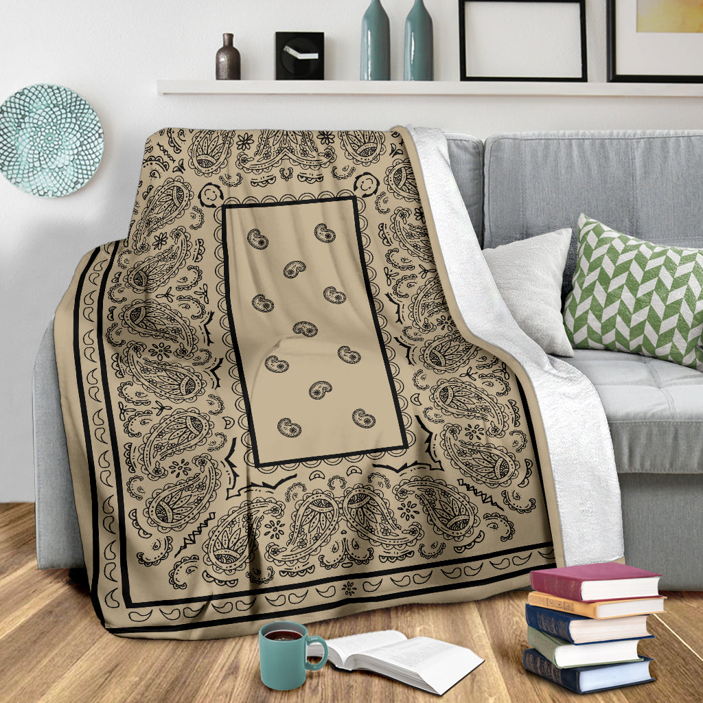 Ultra Plush Khaki and Black Bandana Throw Blanket