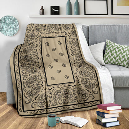 Ultra Plush Khaki and Black Bandana Throw Blanket