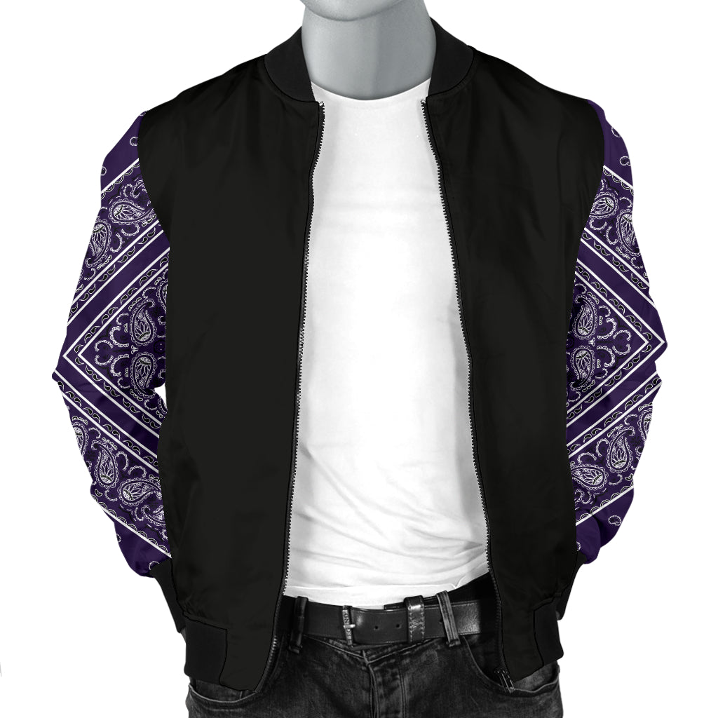 Men's Royal Purple Bandana Sleeved Bomber Jacket