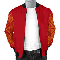 Men's Red and Gold on Red Bandana Sleeved Bomber Jacket