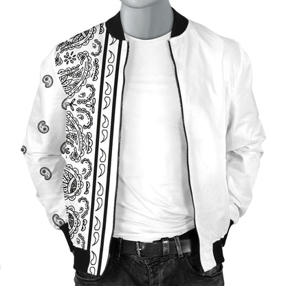Asymmetrical White Bandana Men's Bomber Jacket