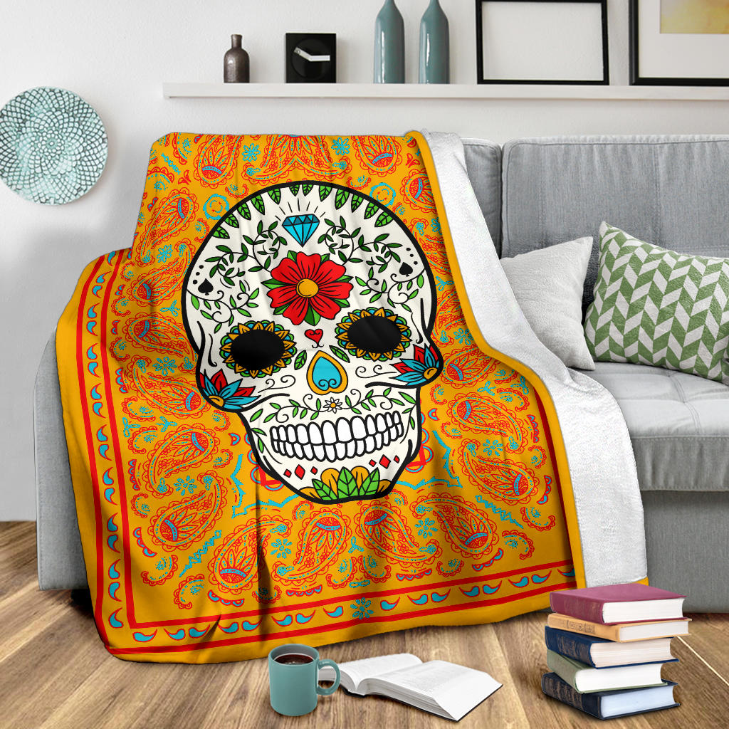 Pumpkin Sugar Skull Fleece Blanket