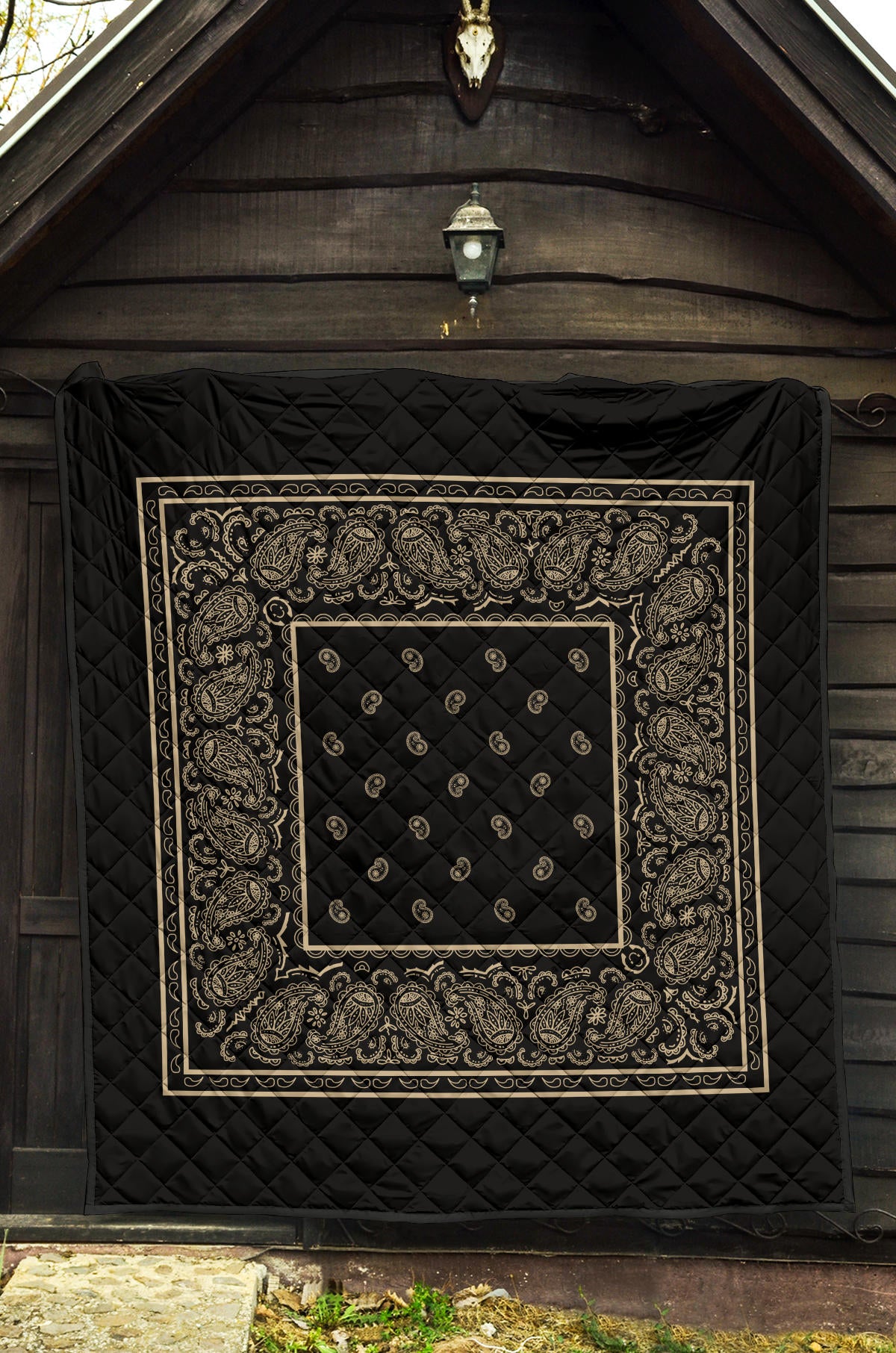 Black and Khaki Bandana Bed Quilts