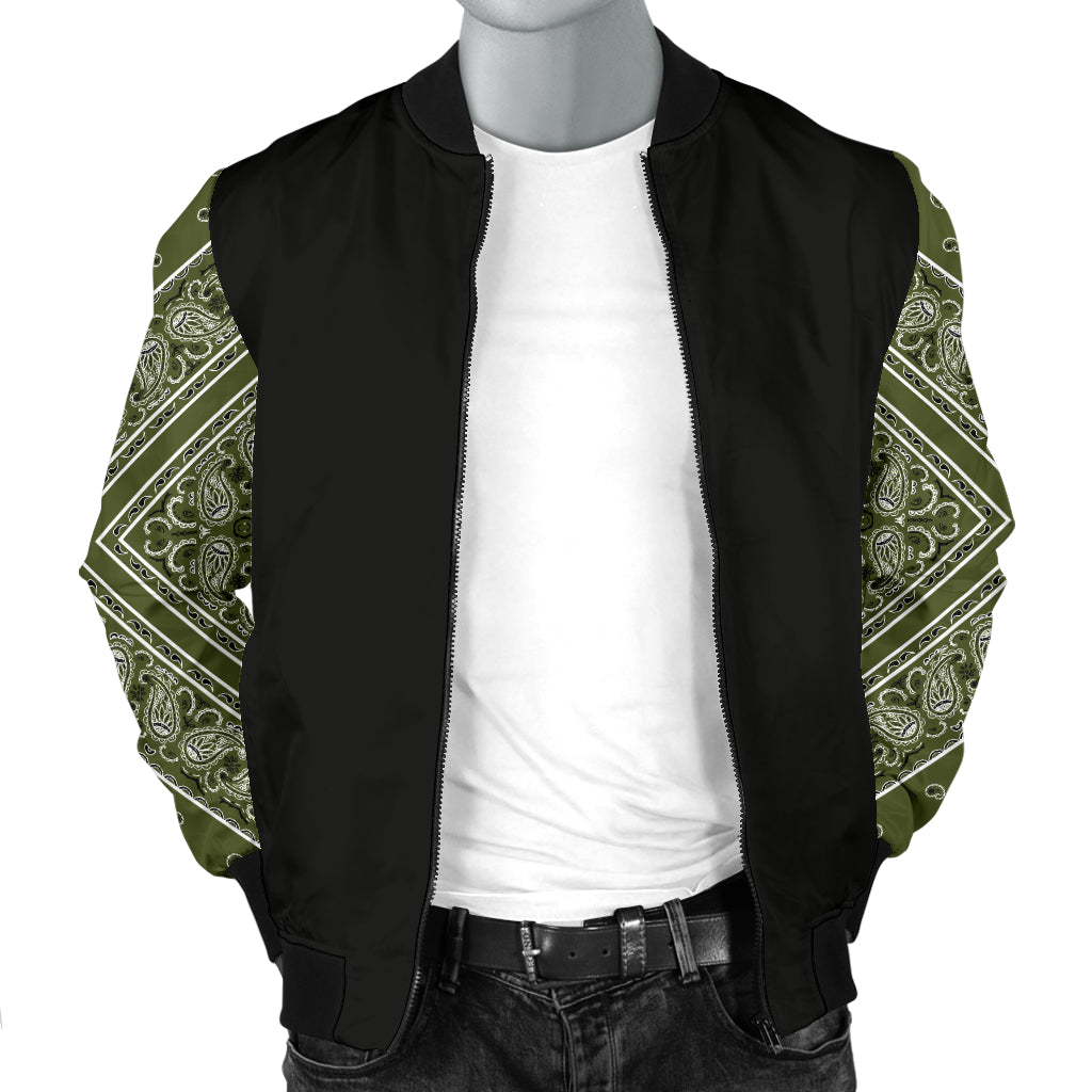 Men's Army Green Bandana Sleeved Bomber Jacket
