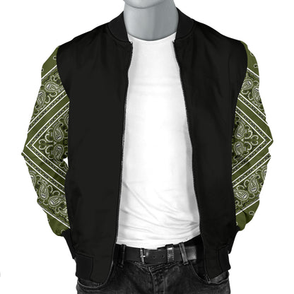 Men's Army Green Bandana Sleeved Bomber Jacket