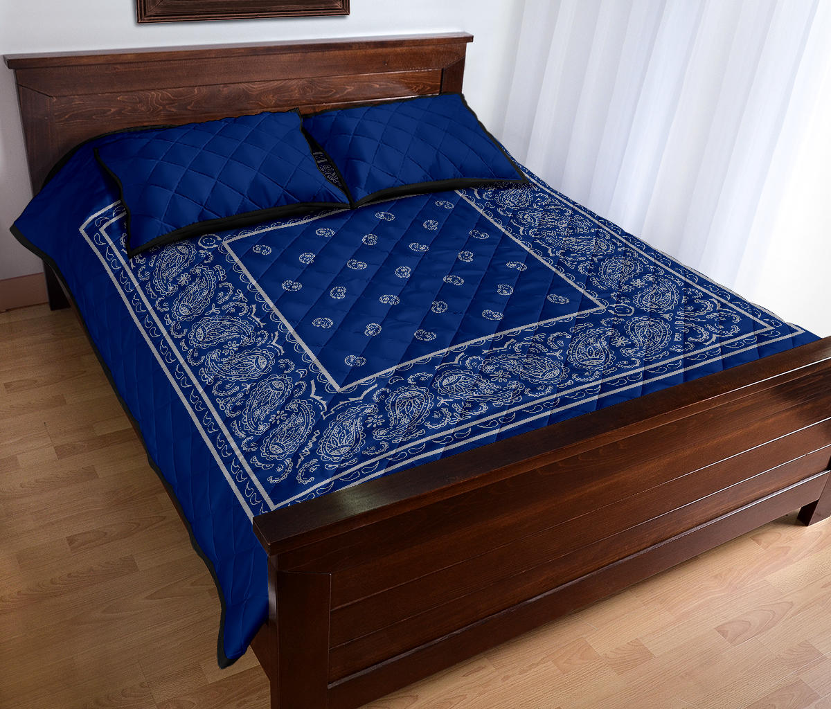 Quilt Set - Blue and Gray Bandana Quilt w/ Shams