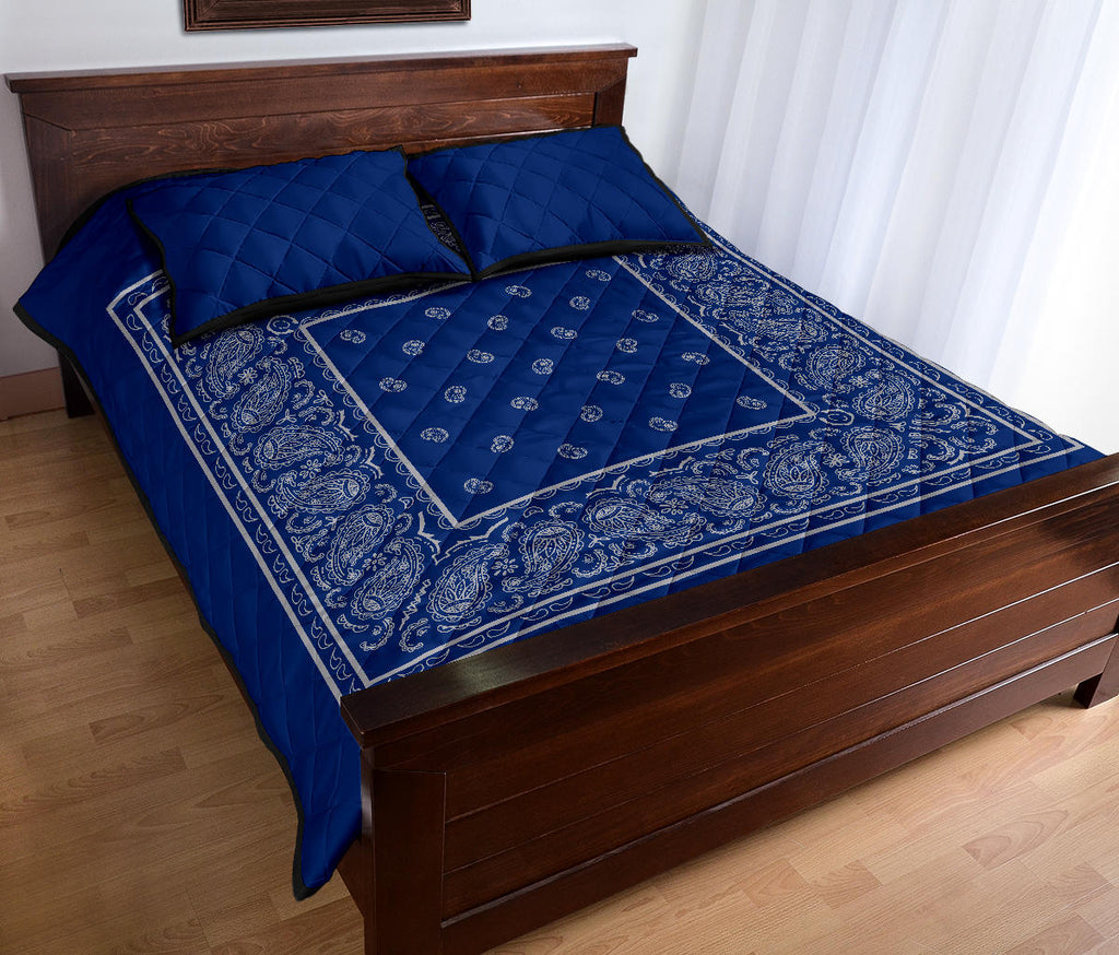 Blue and Gray Bandana Bed Quilts with Shams