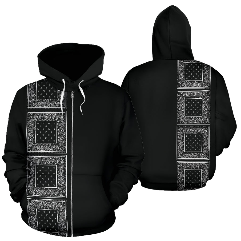 Black Bandana Zip Up Hoodie