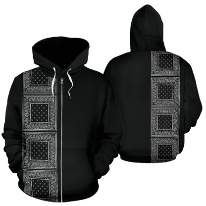 Black Bandana Zip Up Hoodie