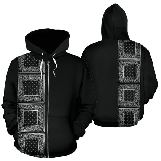 Black Bandana Zip Up Hoodie