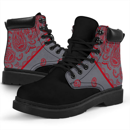 Gray and Red Bandana Blackout All Season Boots
