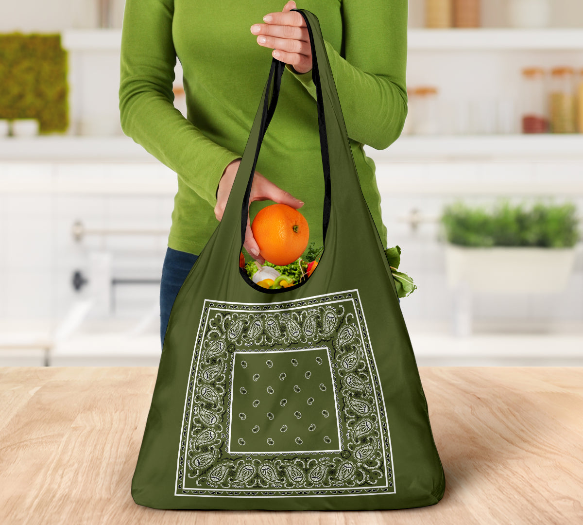 Army Green Bandana Reusable Grocery Bag 3-Pack