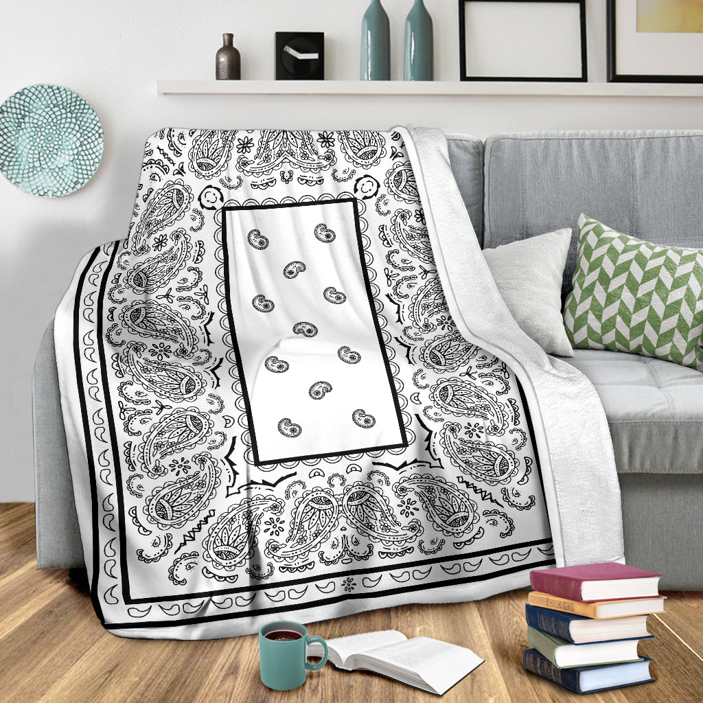 White Bandana Fleece Throw Blanket