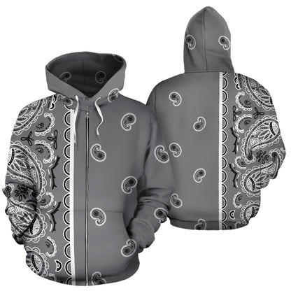 gray bandana zip up hoodie