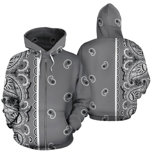 gray bandana zip up hoodie