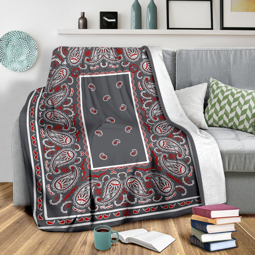 Gray Bandana Fleece Throw Blanket