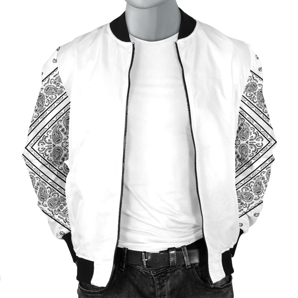Men's White Bandana Sleeved Bomber Jacket
