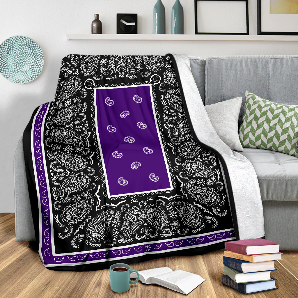 Purple with Black Bandana Fleece Throw Blanket