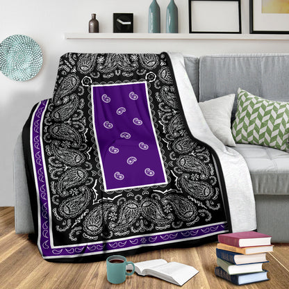 Purple with Black Bandana Fleece Throw Blanket