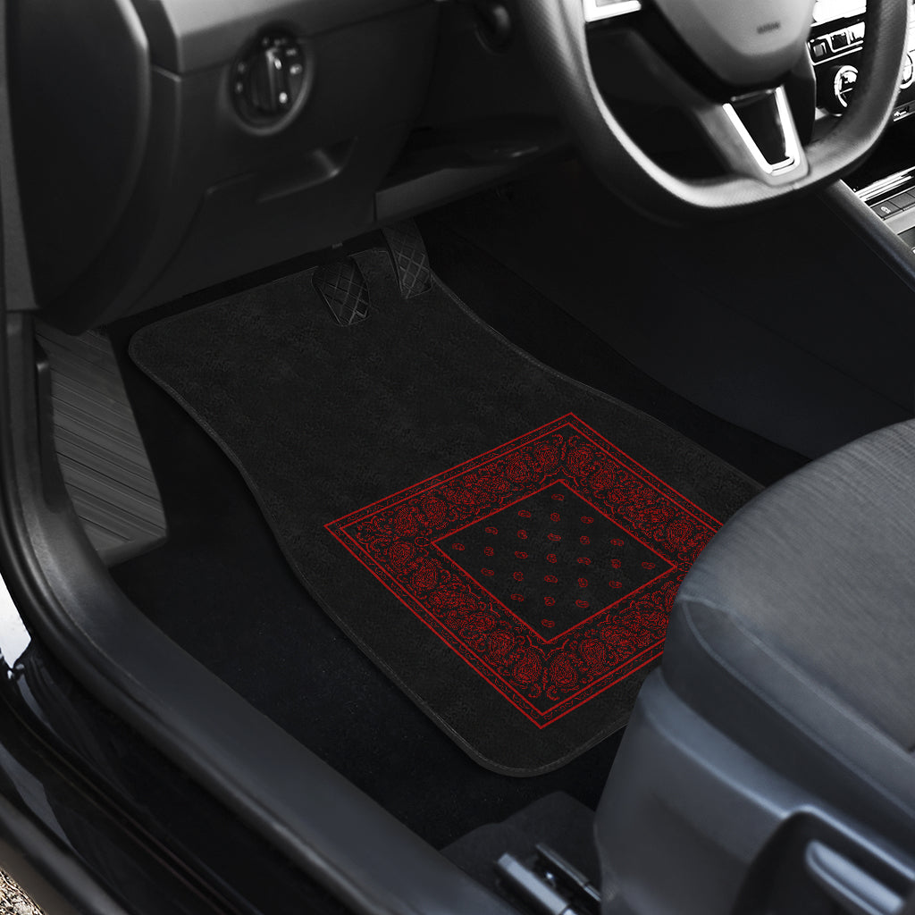 Dual Black and Red Bandana Car Mats - Minimal