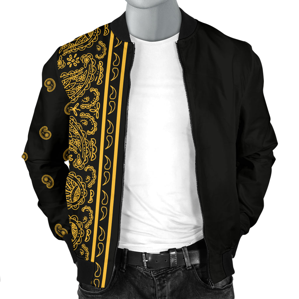 Asymmetrical Black Gold Bandana Men's Bomber Jacket