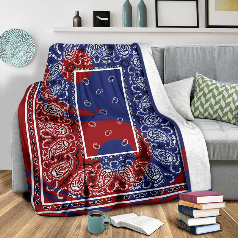 Blue and Red Ying Yang Bandana Fleece Throw Blanket