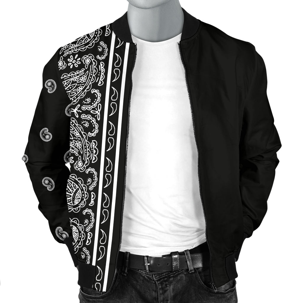 Asymmetrical Black Bandana Men's Bomber Jacket
