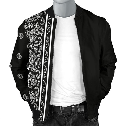 Asymmetrical Black Bandana Men's Bomber Jacket