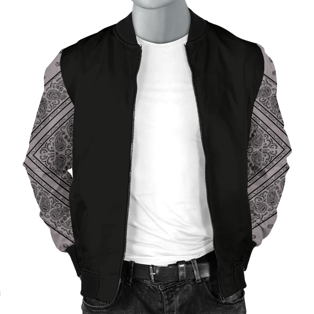 Men's Gray and Black Bandana Sleeved Bomber Jacket