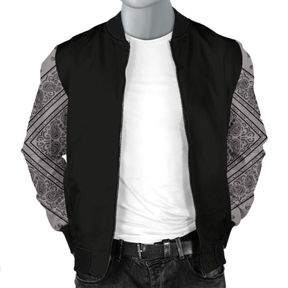Men's Gray and Black Bandana Sleeved Bomber Jacket