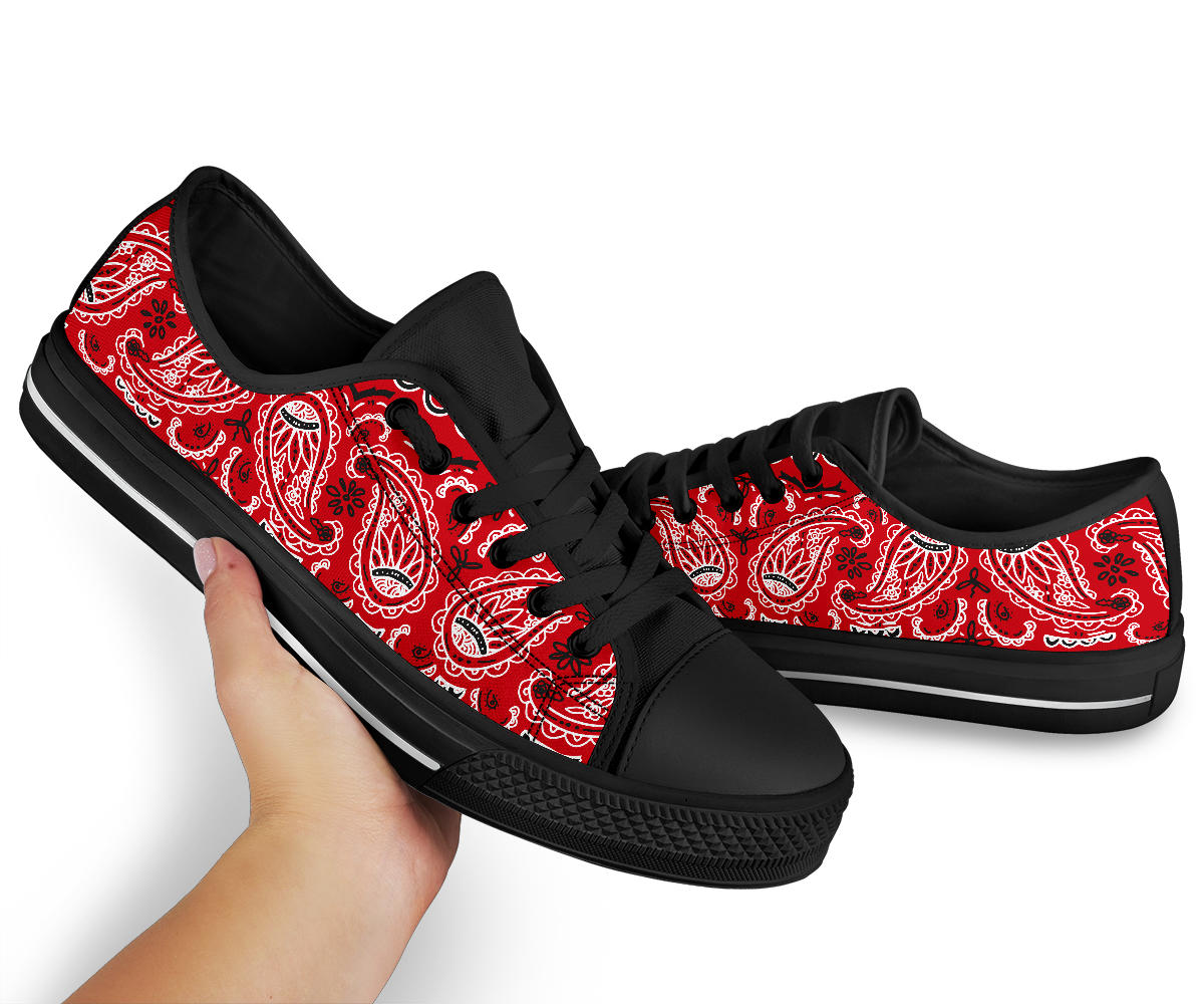 Canvas  Low Top Sneakers - Classic Red Bandana Style