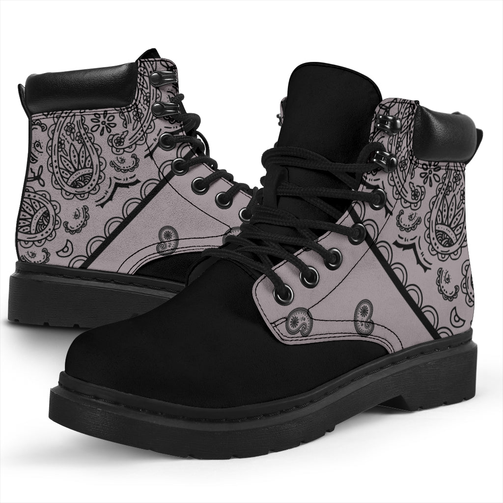 Gray and Black Bandana Blackout All Season Boots