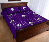 purple bandana quilt set with skulls